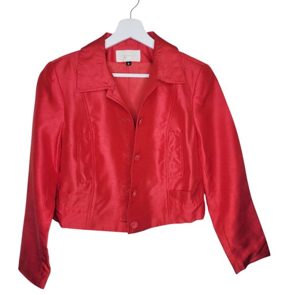 Cache Vintage Red Blazer Jacket Button Down Shoulder Pads Women's Size 4 #3319 - Picture 1 of 5